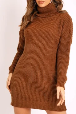 Rebellious Fashion Brown Roll Neck Mini Jumper Dress - Dariyana