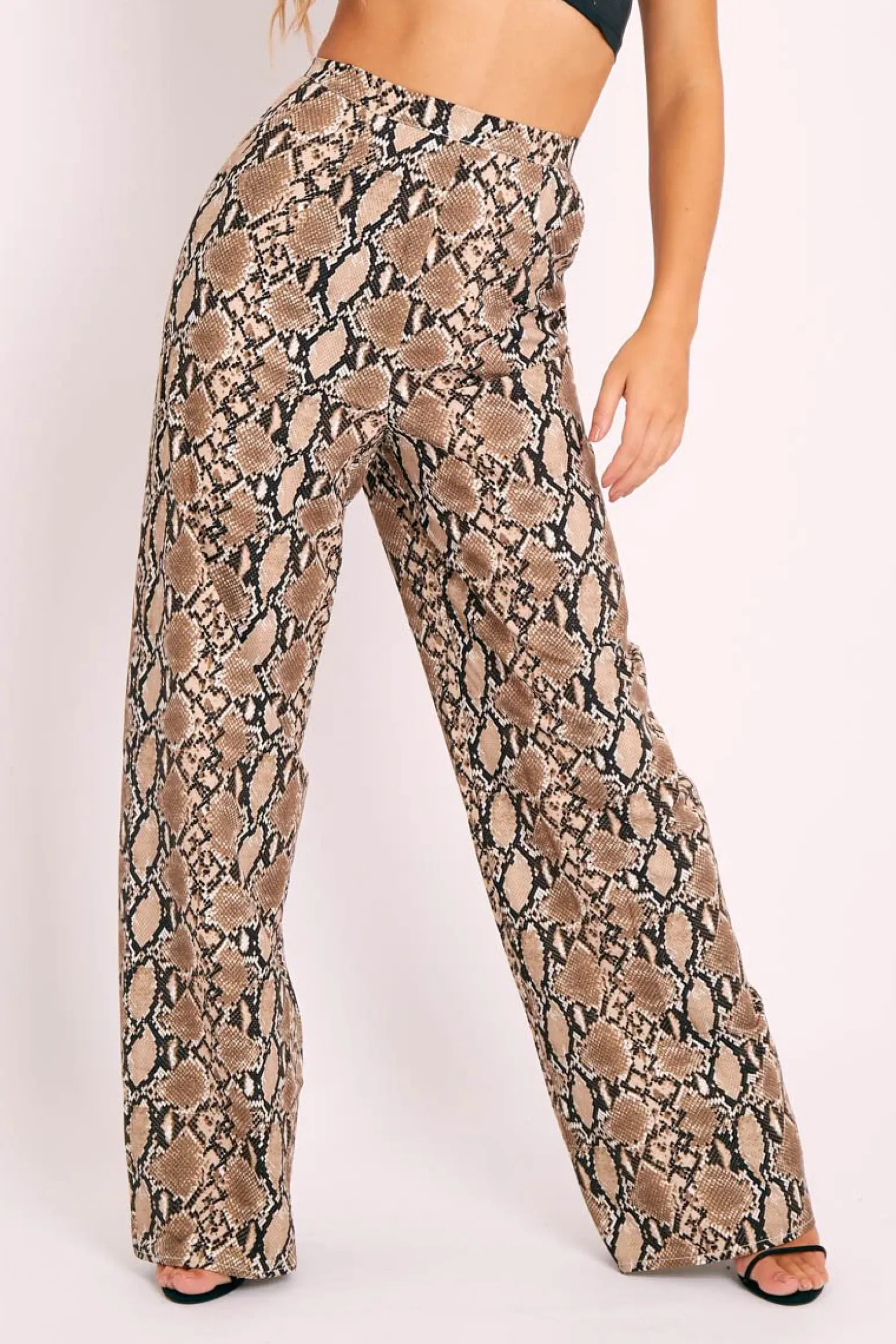 Rebellious Fashion Brown Snake Crepe Wide Leg Trousers - Afifa
