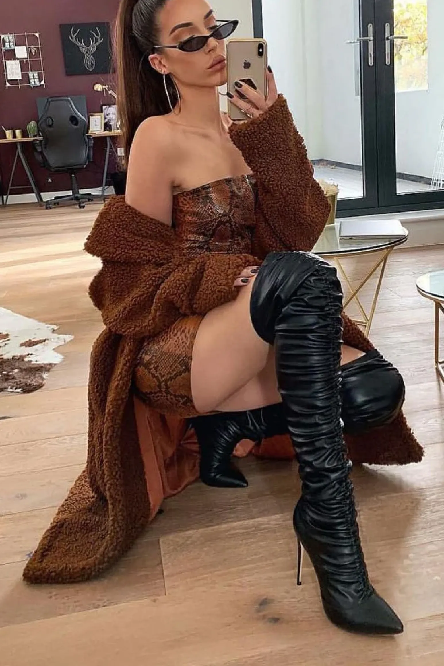 Rebellious Fashion Brown Snake Zip Front Bandeau And Skirt Co-Ord - Dyani