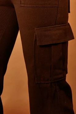 Rebellious Fashion Brown Straight Leg Pocket Detail Cargo Trousers - Paige