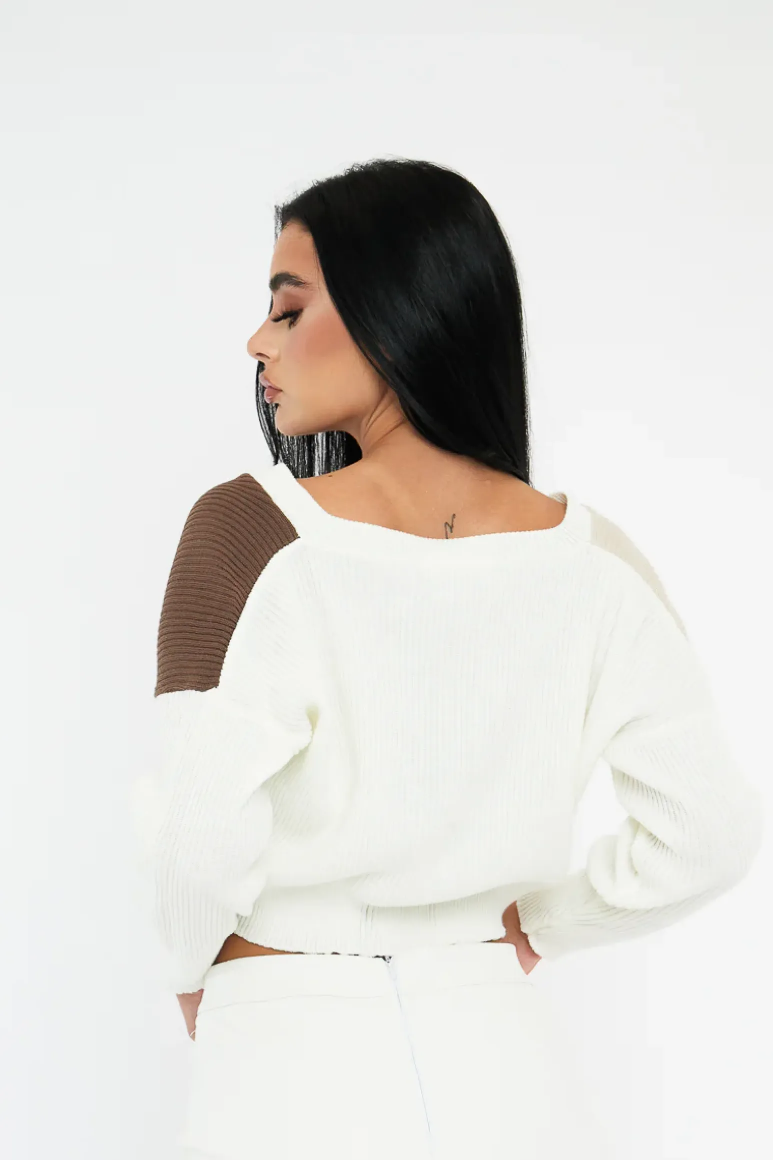 Rebellious Fashion Brown Stripe Button Front Knit Crop Top - Reimi