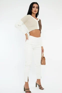 Rebellious Fashion Brown Stripe Button Front Knit Crop Top - Reimi