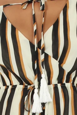 Rebellious Fashion Brown Striped Tassel Detail Playsuit - Bex