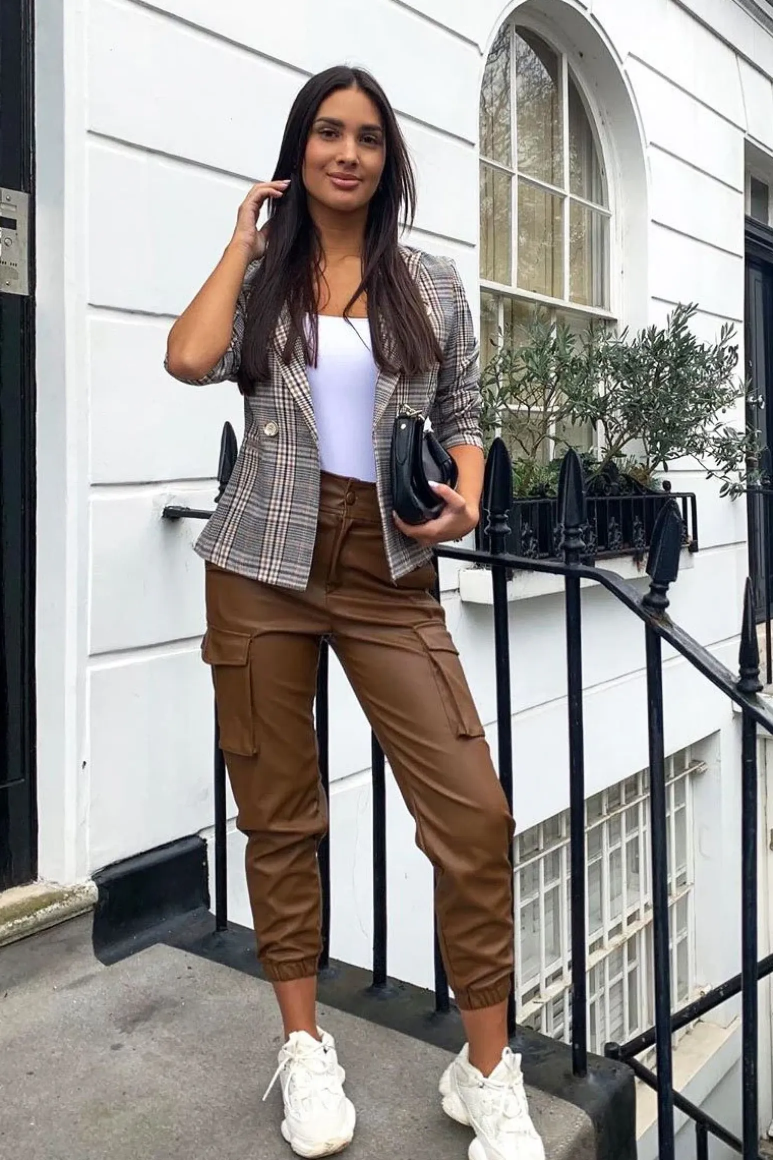Rebellious Fashion Brown Tartan Check Double Breasted Blazer - Vanda