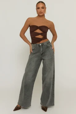 Rebellious Fashion Brown Twist Cut Out Bandeau Crop Top - Porto