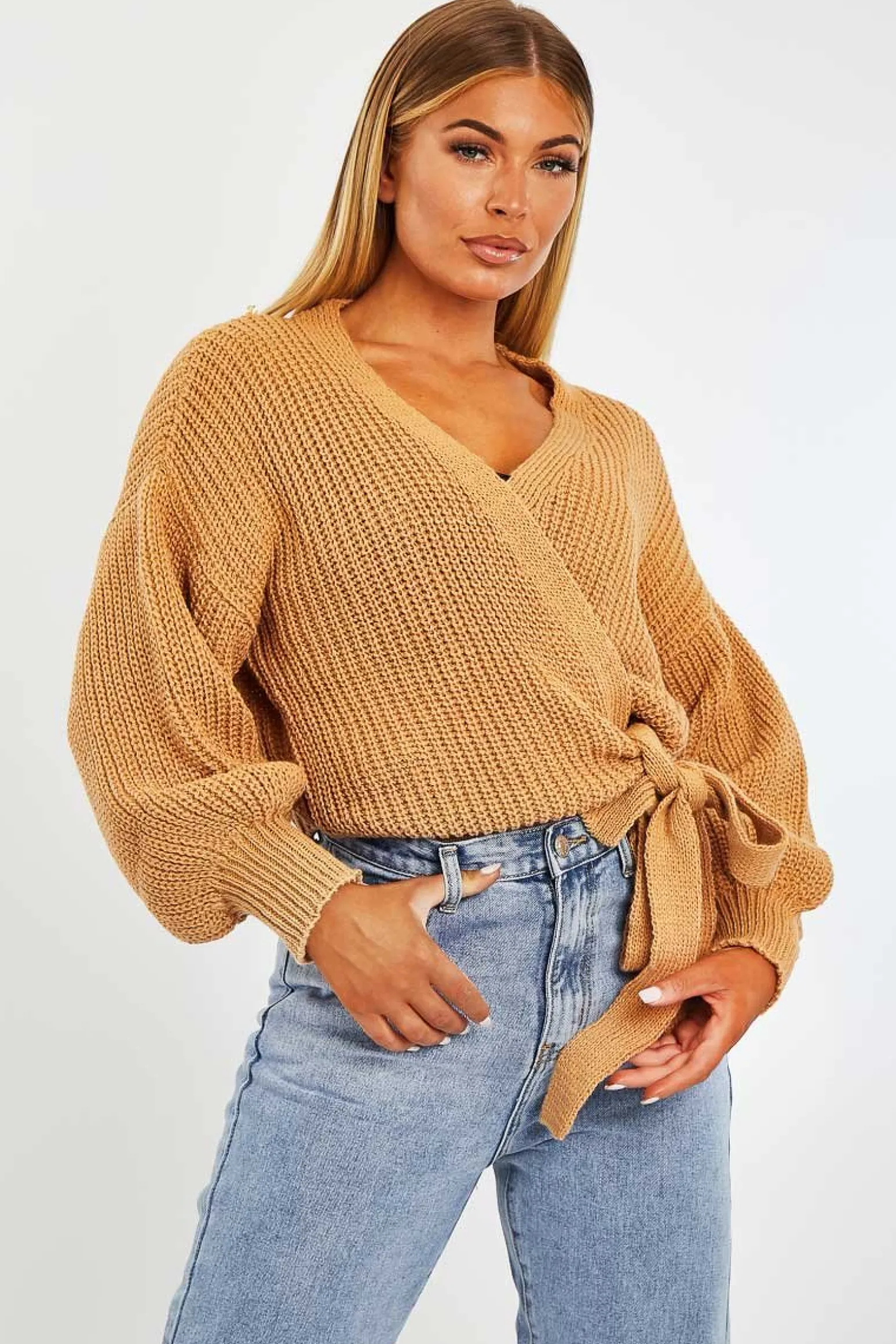 Rebellious Fashion Brown Wrap Tie Details Cardigan - Lucy