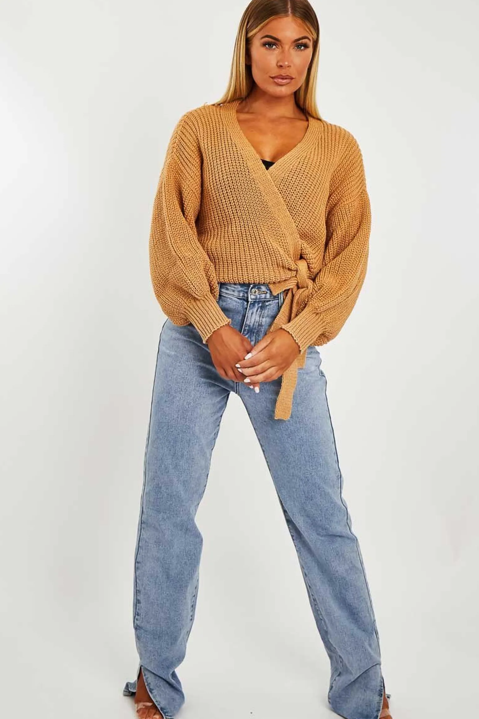 Rebellious Fashion Brown Wrap Tie Details Cardigan - Lucy