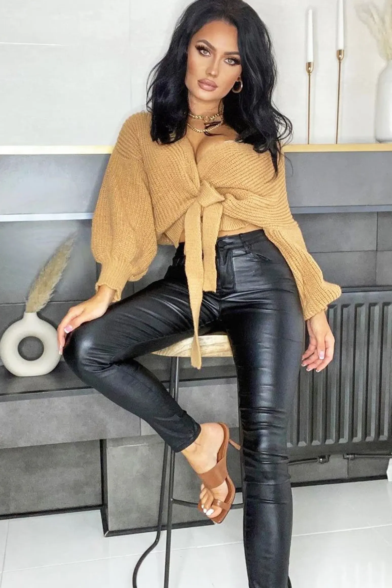 Rebellious Fashion Brown Wrap Tie Details Cardigan - Lucy