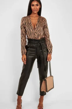 Rebellious Fashion Brown Zebra Print Plunge Bodysuit - Aaralyn