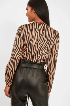 Rebellious Fashion Brown Zebra Print Plunge Bodysuit - Aaralyn