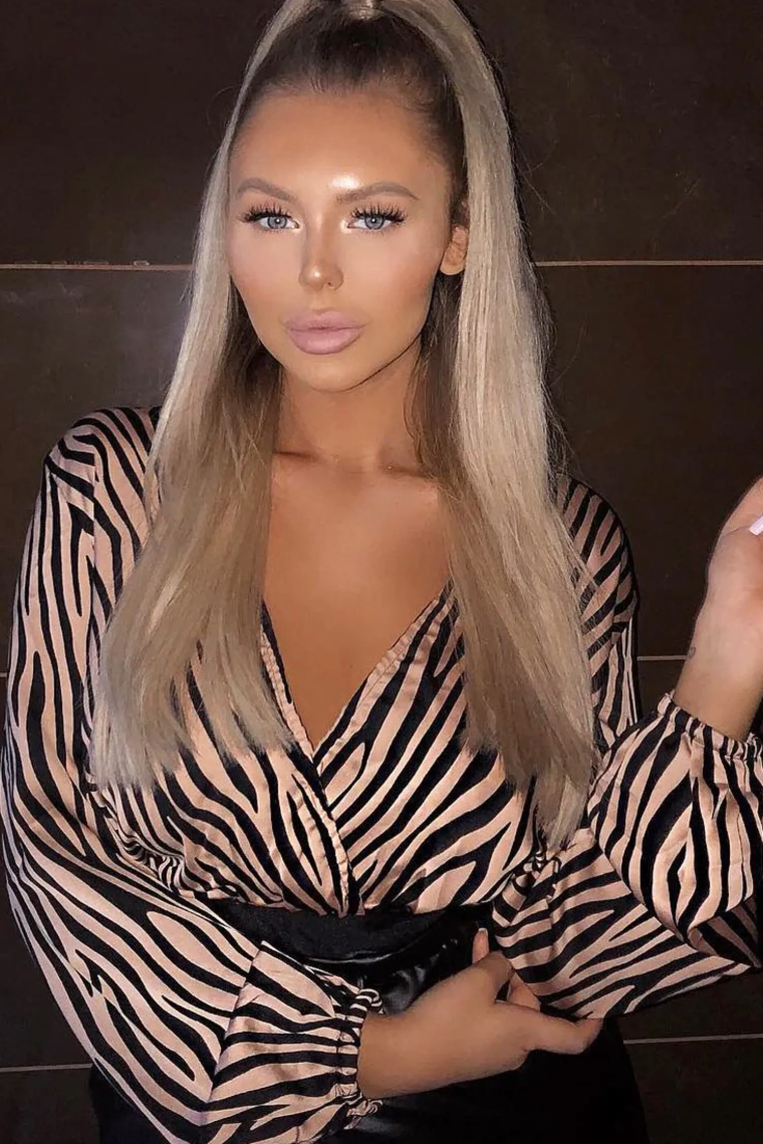 Rebellious Fashion Brown Zebra Print Plunge Bodysuit - Aaralyn