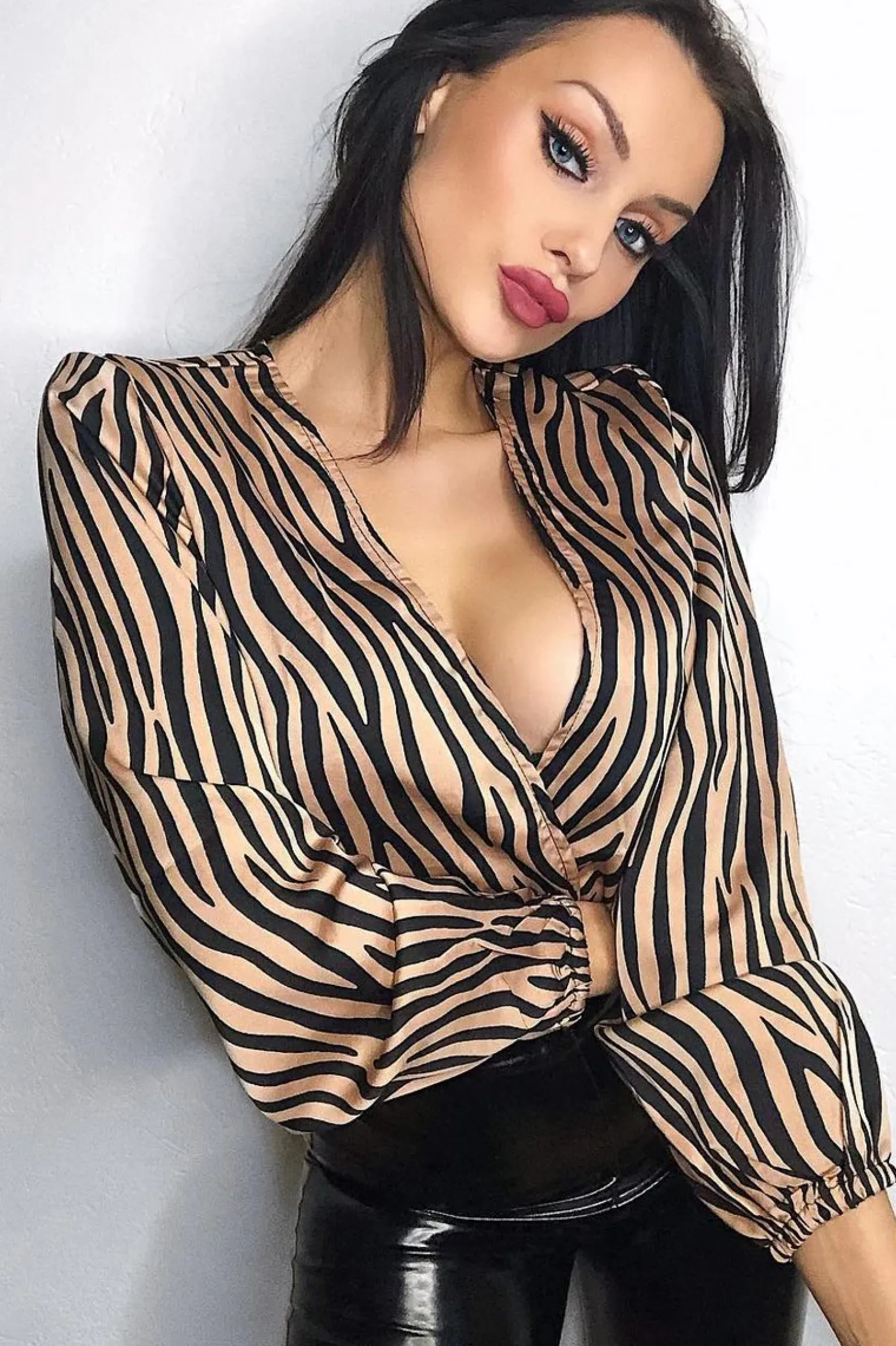 Rebellious Fashion Brown Zebra Print Plunge Bodysuit - Aaralyn