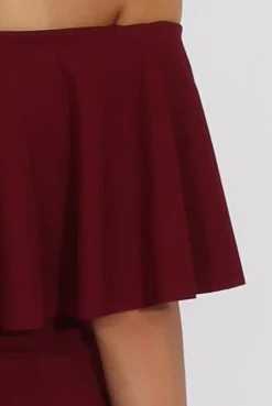 Rebellious Fashion Burgundy Bardot Fitted Jumpsuit - Bridget