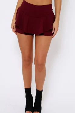 Rebellious Fashion Burgundy Frill High Waisted Shorts - Claudelle