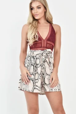 Rebellious Fashion Burgundy Lace Sleeveless Open Back Bodysuit - Molina