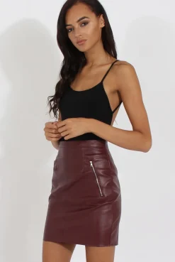 Rebellious Fashion Burgundy PU skirt - Iris