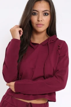 Rebellious Fashion Burgundy Ripped Loungewear Set - Natalia