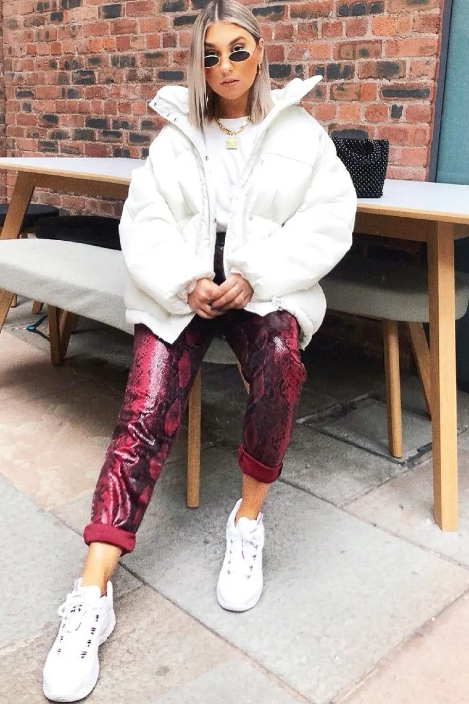 Rebellious Fashion Burgundy Snake Coated Zip Front Trousers - Destynie