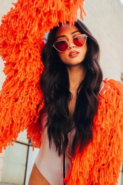 Rebellious Fashion Burnt Orange Shaggy Crop Jacket - Neha