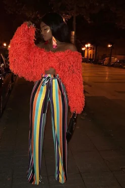 Rebellious Fashion Burnt Orange Shaggy Crop Jacket - Neha