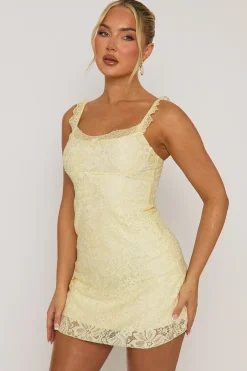 Rebellious Fashion Butter Yellow Lace Mini Dress - Alessia