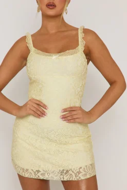 Rebellious Fashion Butter Yellow Lace Mini Dress - Alessia