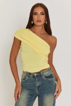 Rebellious Fashion Butter Yellow One Shoulder Jersey Top - Cadie