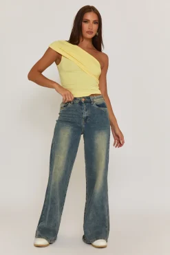 Rebellious Fashion Butter Yellow One Shoulder Jersey Top - Cadie