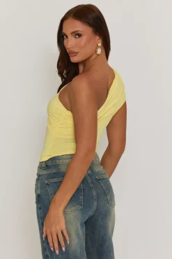 Rebellious Fashion Butter Yellow One Shoulder Jersey Top - Cadie