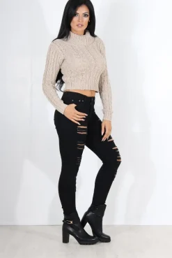 Rebellious Fashion Callie Beige Cowl Neck Crop Jumper