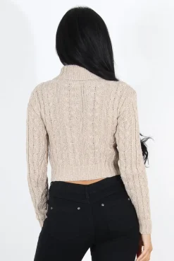 Rebellious Fashion Callie Beige Cowl Neck Crop Jumper