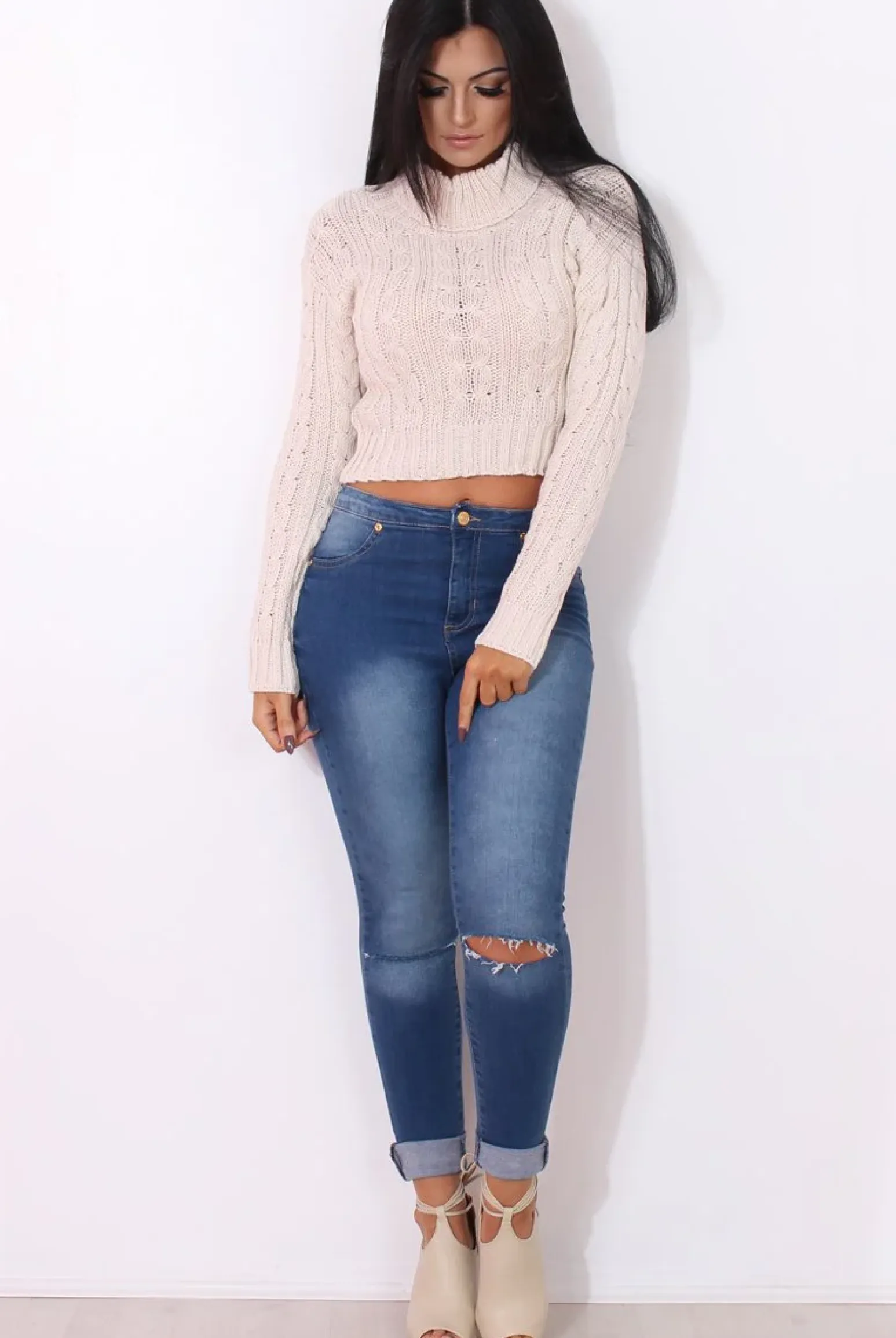 Rebellious Fashion Callie Cream Knitted Crop Jumper