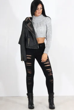 Rebellious Fashion Callie Grey Cowl Neck Crop Jumper