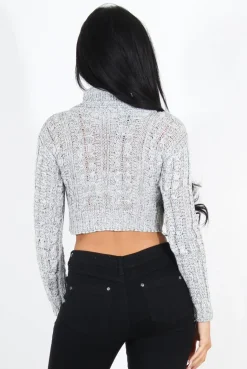 Rebellious Fashion Callie Grey Cowl Neck Crop Jumper
