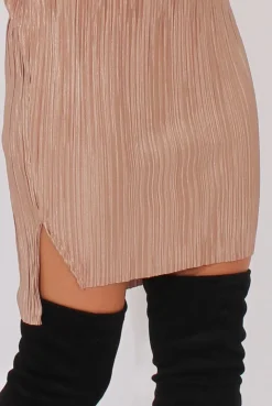 Rebellious Fashion Camel Pleated Bodycon Midi Dress - Mistie