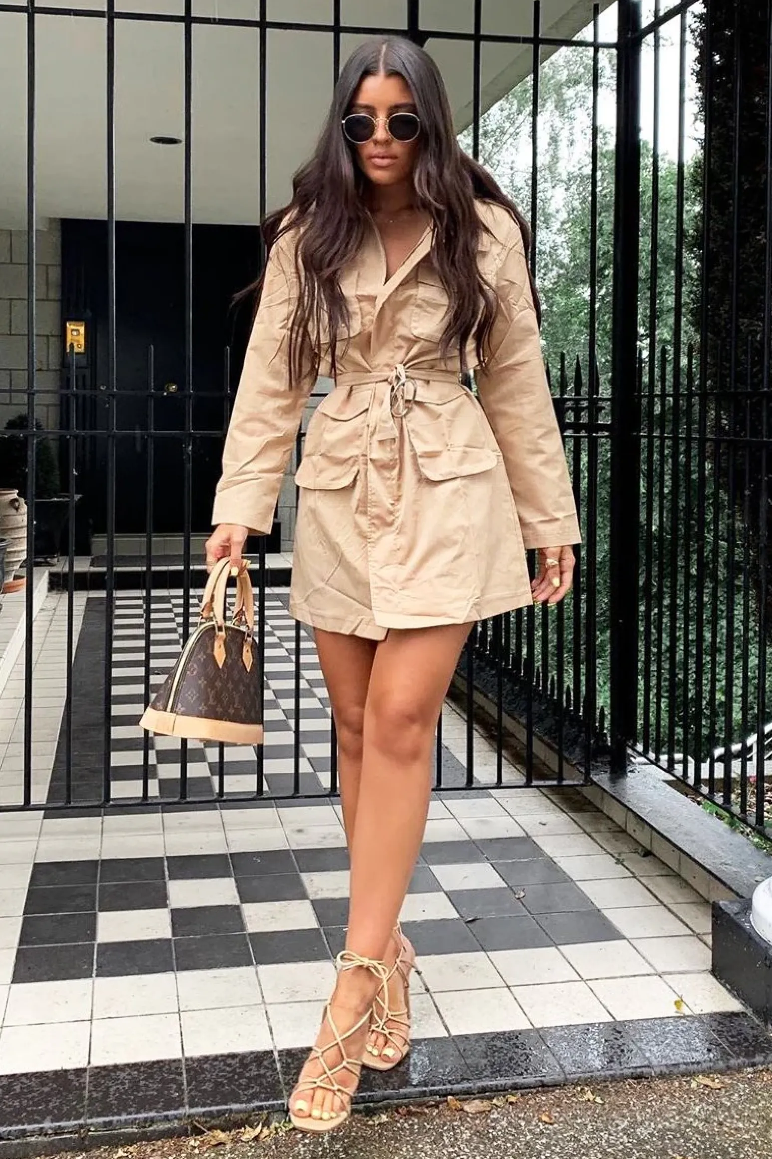 Rebellious Fashion Camel Utility Belted Zip Front Shirt Dress - Meliyah