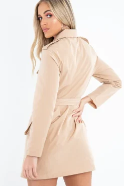 Rebellious Fashion Camel Utility Belted Zip Front Shirt Dress - Meliyah