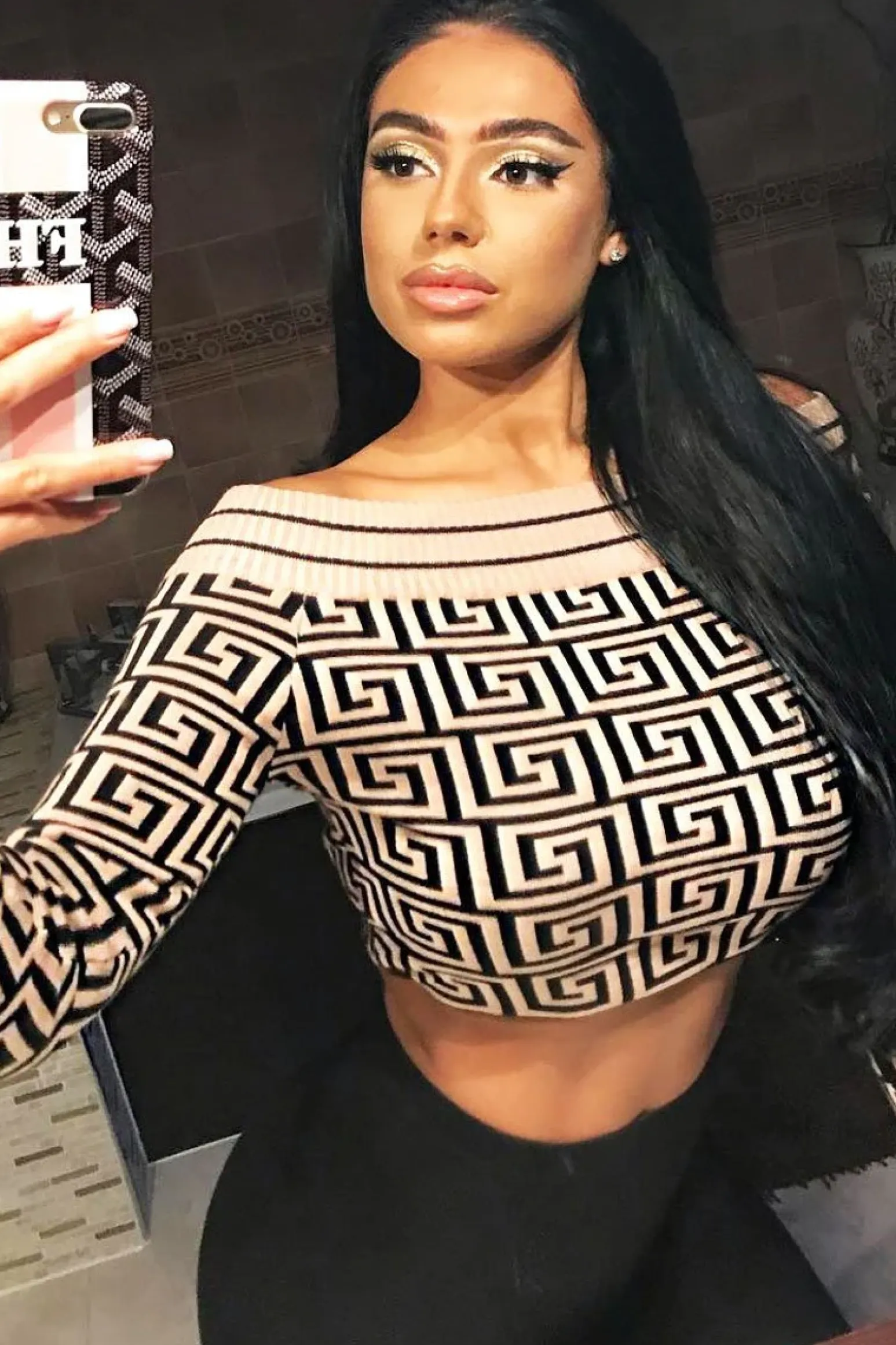 Rebellious Fashion Camel Aztec Print Rib Detail Crop Jumper - Khaila