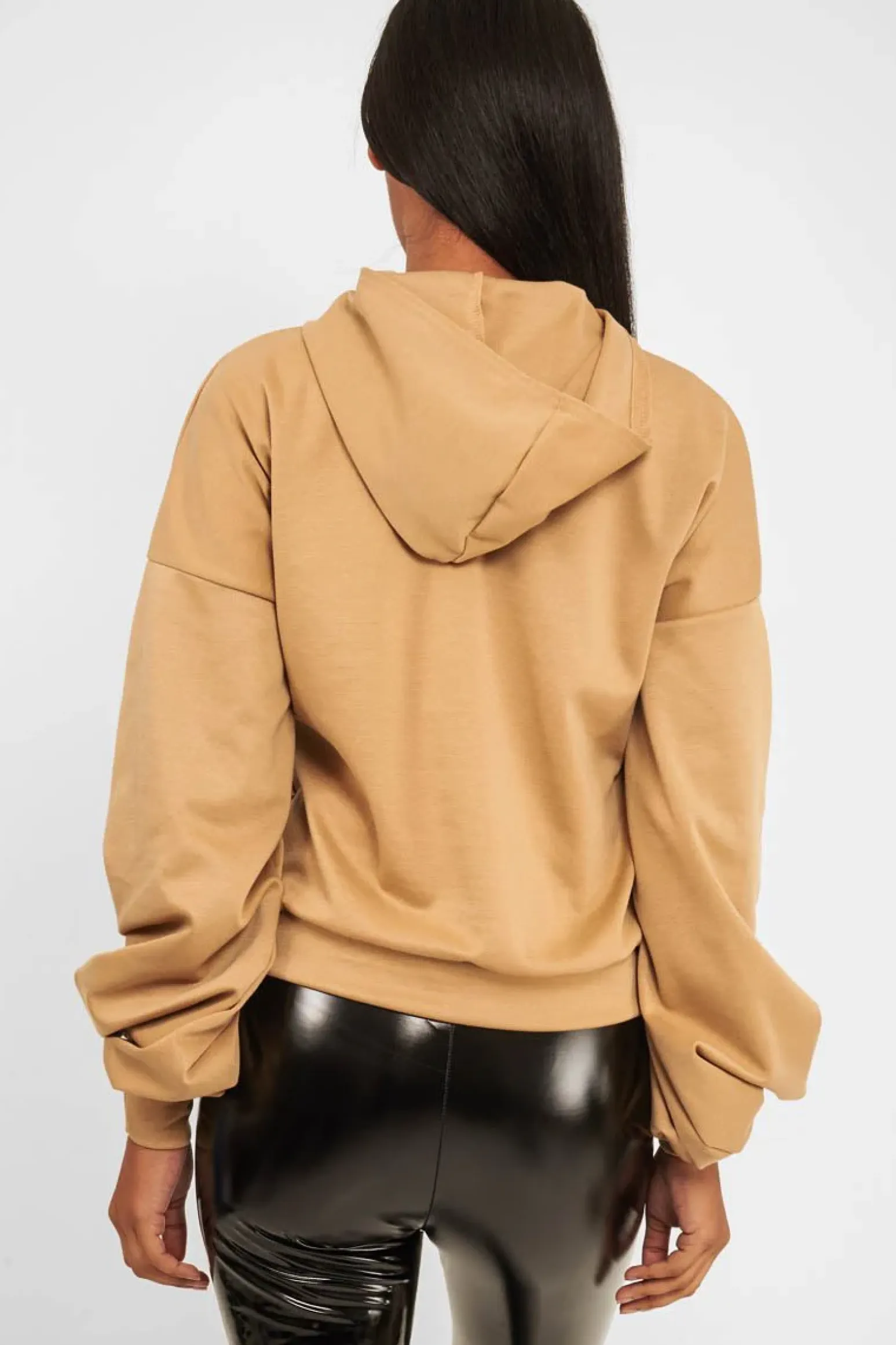 Rebellious Fashion Camel Balloon Sleeve Pocket Front Hoodie - Lainee