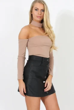 Rebellious Fashion Camel Bardot Choker Crop Top - Scarlett