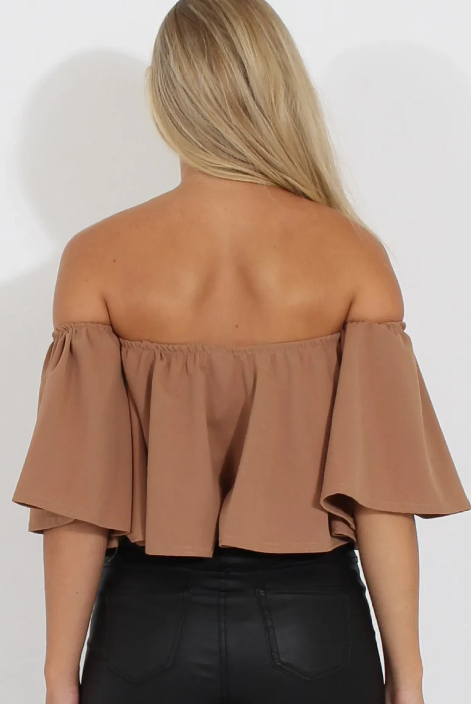 Rebellious Fashion Camel Bardot Crop Top - Bryony