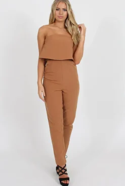 Rebellious Fashion Camel Bardot Jumpsuit - Amira