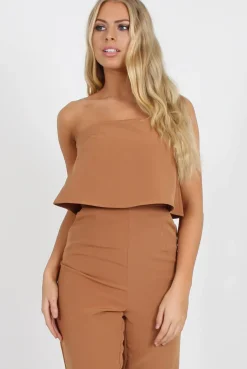 Rebellious Fashion Camel Bardot Jumpsuit - Amira