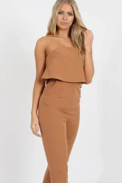 Rebellious Fashion Camel Bardot Jumpsuit - Amira