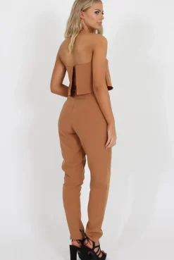 Rebellious Fashion Camel Bardot Jumpsuit - Amira
