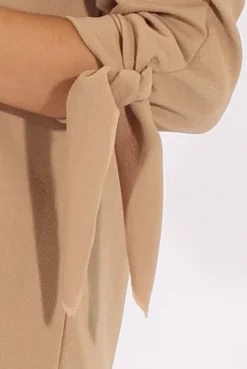 Rebellious Fashion Camel Bardot Tie Cuffs Dress - Whitney