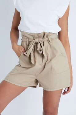 Rebellious Fashion Camel Belted Frill Shorts - Lenya