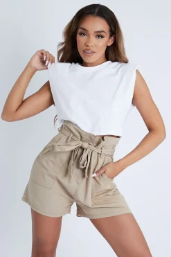 Rebellious Fashion Camel Belted Frill Shorts - Lenya