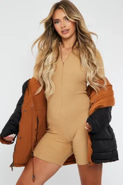 Rebellious Fashion Camel Black Reversible Fur Hood Parka Jacket - Cambri