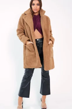 Rebellious Fashion Camel Borg Longline Oversized Coat - Acadia
